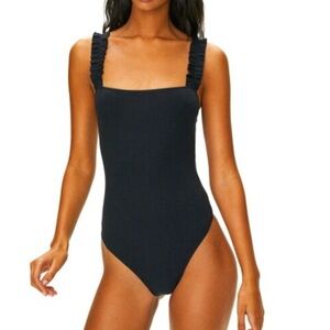SUNDAY BEST Aritzia Firecracker Ruffle Strap Ribbed Thong Bodysuit